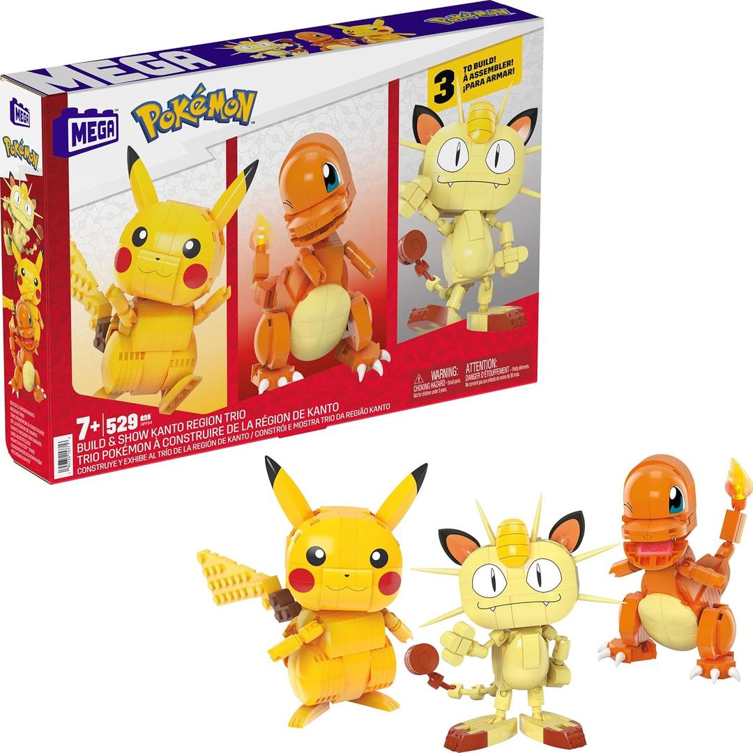 MEGA Pokmon Building Toys Set Kanto Region Trio with 529 Pieces and 3 Poseable Characters, 4 Inches Tall, for Kids MEGA Pokmon Building Toys Set Kanto Region Trio with 529 Pieces and 3 Poseable Characters, 4 Inches Tall, for Kids
