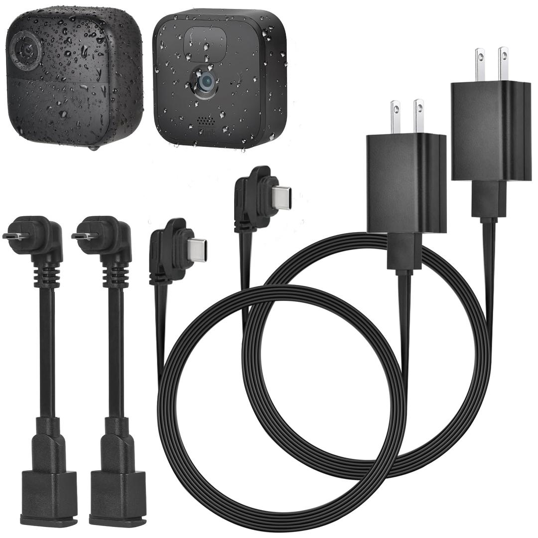 delilyn 2Pack 10ft/3m Power Cable and Adapter for Blink Outdoor 4 (4th Gen) & (3rd Gen) & Blink XT/XT2, Weatherproof Flat Charger Extension Cable with Micro USB Adapter, No More Battery Changes