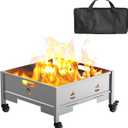 Portable Square Fire Pit, 22 Inch Outdoor Collapsible Plug Firepit for Camping, Backyard, Patio, Portable Indoor Outdoor BBQ Accessories for Wood Burning with Storage Bag, Stainless Steel