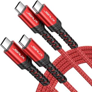 JSAUX 100W USB C to USB C Cable for iPhone 17, USBC Type C Charge Cord 5A Fast Charging Compatible with iPhone 17 Air 16 15 Pro Max Samsung Galaxy S25 S24 MacBook iPad Pro Carplay (2-Pack, 10ft) Red