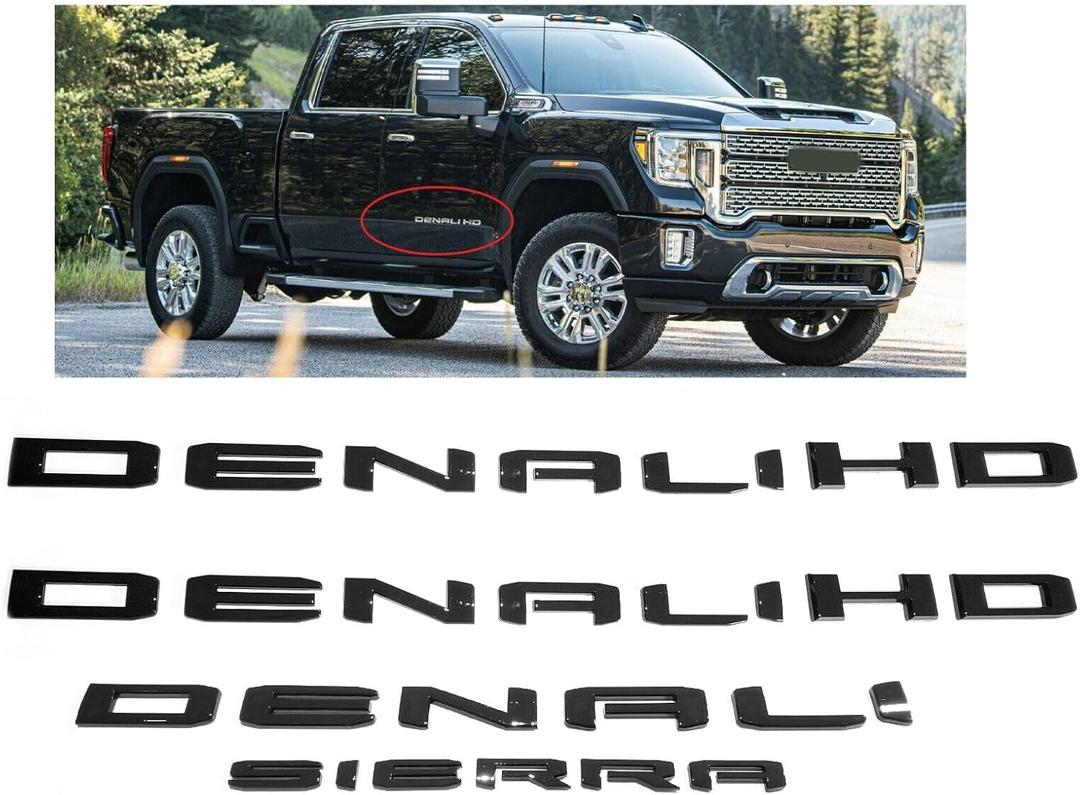 4pack Set 2019-2025 Emblems Denali DenaliHD Plus Sierra Letters Badges 3D NAMEPLATE Replacement for Sierra 2500HD 3500HD 2500 HD 86790675 86532074 (Gloss Black)