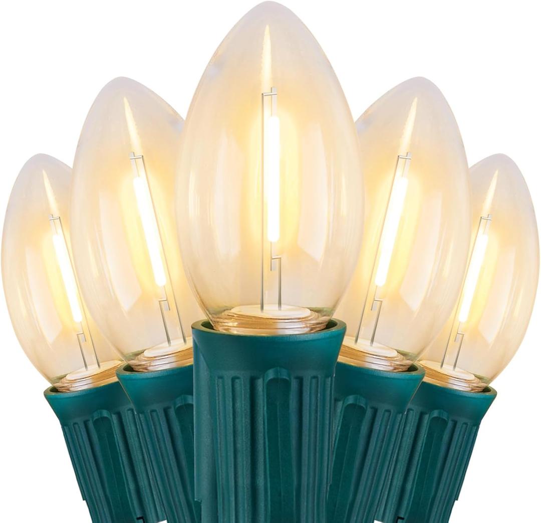 Vintage C9 LED Christmas Lights Outdoor, 100 Feet C9 String Lights with 50 Shatterproof C9 Bulbs, Waterproof Connectable Christmas Tree Lights for Outside Roofline Patio Xmas Decorations, Warm White