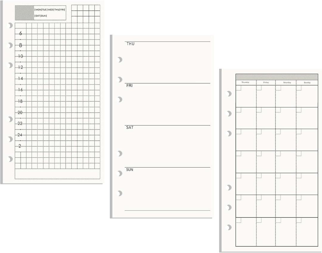 AxeWoodz A6 Refill Paper 3 Pack Undated Daily Weekly Monthly Binder Inserts 6-Hole Punched Filler Paper Planner Refills, 135 Sheets/270 Pages Refillable Planner Binder Papers