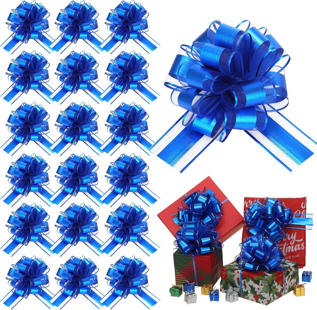 WILLBOND 20 Pieces 6 Inch Pull Bows Gift Wrapping Ribbon Pull Bows for Valentine Wedding Baskets Christmas Multicolor Wrap Accessory for Gift Present Holiday Decor(Blue)