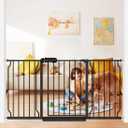 Extra Wide Baby Gate 57.5-62 Inch Black Walk THR Dog Gates Doorways House No Drill Pressure Mounted Auto Close Long Child Safety Gate for Kids and Pet