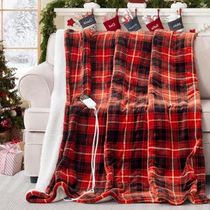 Electric Heated Blanket 50"x60",Fast Heated Throw with 8 Hours Auto Off/8 Heats Levels,Soft Red Plaid Sherpa Electric Blanket with ETL Certification & Over-Heat Protection