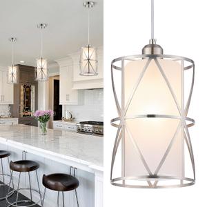 Zlierop Pendant Lights Kitchen Island with Frosted Glass, Brushed Nickel Hanging Kitchen Lights, Cylindrical Modern Pendant Light, Kitchen Pendant Lighting Over Island, Foyer, Dining Room, Entryway