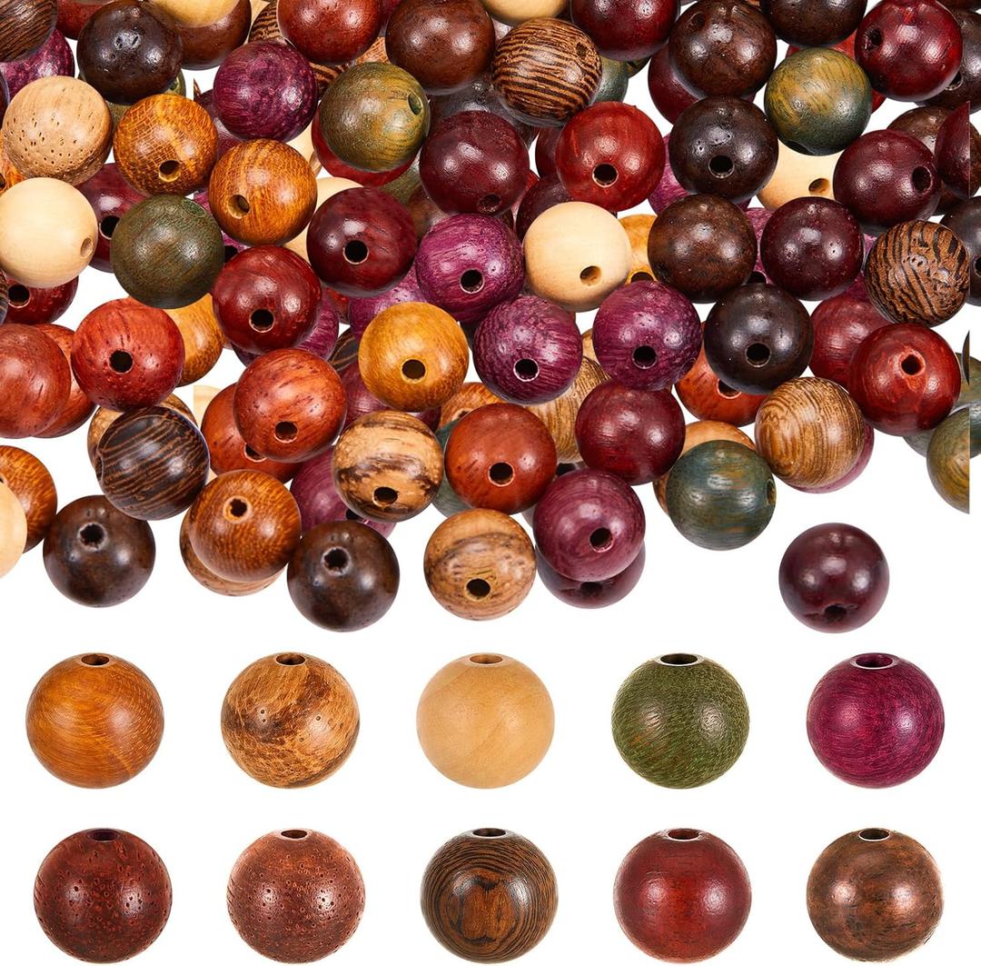 WILLBOND 130 Pieces Macrame Wooden Beads 1mm Hole Loose Beads with Hole for Macrame Making Kits Supplies Jewelry Bracelet Making Hair DIY Craft Handmade Decor (Sandalwood Color, Mini)