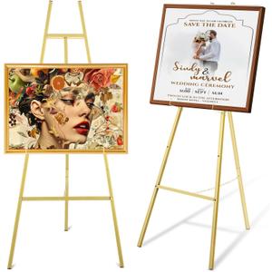 SHENLIU Gold Easel Stand for Sign, 4-Tier Heavy Duty Metal Display Easel with Adjustable Chain for Paintings Posters Wedding Show Pictures Welcome Signs Posters & Commercial Display