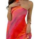 MakeMeChic Women's Mesh Tie Dye One Shoulder Mini Dress Backless Y2k Summer Dresses with Scarf Multicolor Small
