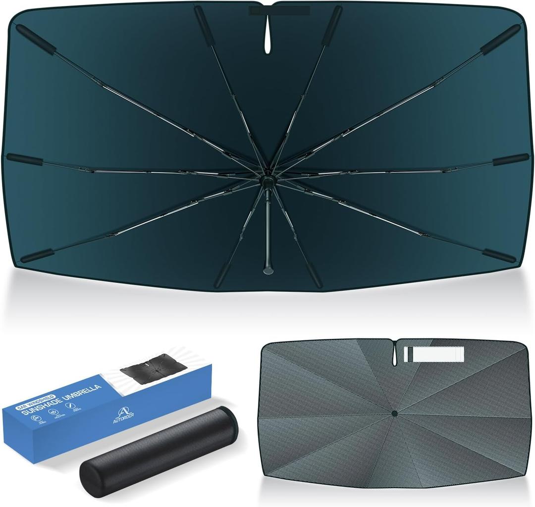Autorder Windshield Sun Shade Umbrella for 2020-2025 2026 Tesla Model Y Accessories,Upgraded Ice Crystal Material,Easy Setup Umbrella Sunshade for Car Windshield,100% Sun Blocking