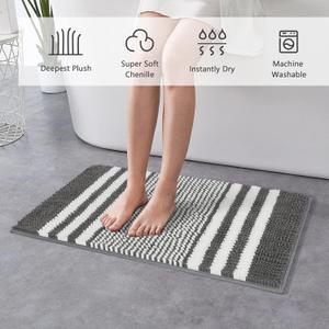 Starryle Bathroom Rugs , Extra Soft and Absorbent Fluffy Striped Chenille Bath Mat Rug Set, Non Slip Bathroom Floor Mat, Machine Washable (21" x 47" Dark Gray)