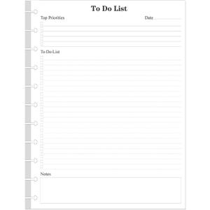 Letter Size TUL Discbound To Do List Refills, 11 Disc Daily Planner Insert, 100Sheets / 200Pages To Do Paper, 100gsm White Paper, 8.5'' x 11''