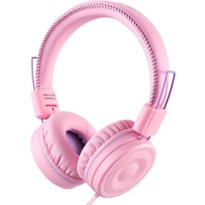 M1 Kids Headphones Wired Headphone for Kids,Foldable Adjustable Stereo Tangle-Free,3.5MM Jack Wire Cord On-Ear Headphone for Children (Pink)