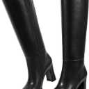 wetkiss Womens Knee High Boots Chunky Block Heel Tall Boots Knee High Square Toe Long Boot Mid Low Heel Boot with Zipper (9.5)