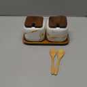 Dicunoy 2 Pack Ceramic Sugar Bowl with Lids and Spoons, Salt and Sugar Container, White Porcelain Sugar Coffee Container, Condiment Spice Pots with Wooden Tray for Bar Table, Kitchen, Countertop