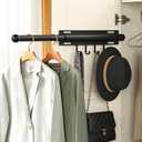 Valet Rod for Closet Retractable with 4 Hooks, 13.4"-23.2" Pull Out Clothes Hanger Rail, Heavy Duty Alloy Steel Side Mount Wardrobe Bar, Adjustable Organizer for Laundry, Bathroom, Entrance (Black)