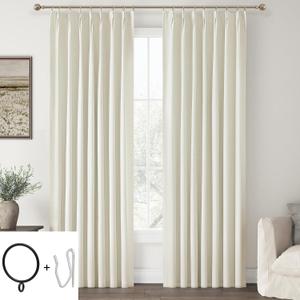 ChrisDowa Ivory Pinch Pleated Blackout Linen Curtains 96 inches Long 2 Panels for Living Room Bedroom Farmhouse Room darking Thermal Insulated Back Tab Hooks Rings Window Treatment Drapes,40x96