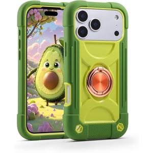 MARKILL Compatible with iPhone 17 Pro Max Case 6.9 Inch with Ring Stand, Heavy-Duty Military Grade Shockproof Phone Kids Cover for iPhone 17 Pro Max Avocado