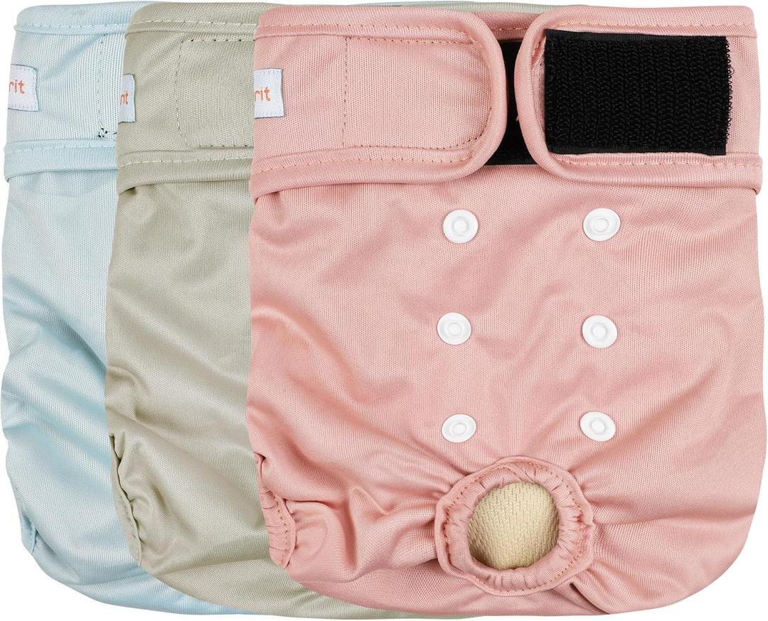 Langsprit Washable Female Dog Diapers (3 Pack) - No Leak Reusable Diapers for Doggy Female in Period - Highly Absorbent Dog Heat Panties with Adjustable Snaps Black M Size (Medium, Morandi-LFH)