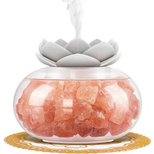 Oil Diffuser Salt Lamp Diffuser: YeeQue Aromatherapy Diffusers for Home Bedroom Office, Himalayan Pink Crystal, Cute Lotus, Auto Shut-Off, 7 Colors LED Night Light, Yee0530 (White)