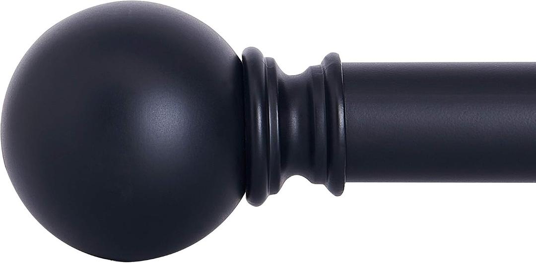 NICETOWN Black Curtain Rods for Window 48 to 86 inch, 1 1/8 Diameter with Ball Finials for Window Treatment, Adjustable Length from 48 to 86-Inch, Matte Black