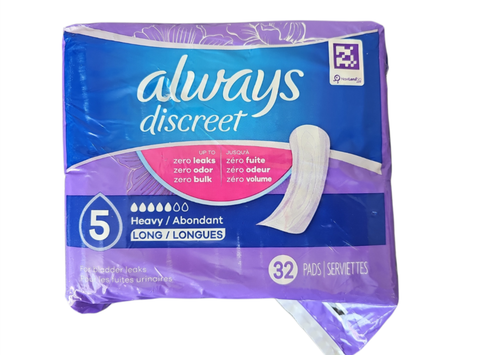 Always Discreet Adult Incontinence Pads for Women, Heavy, LVL 5, 32 Count