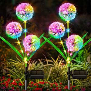 Solar Lights Outdoor Garden Decor: 2 Pack Upgraded Solar Dandelion Garden Light Decorative Landscape Lighting - Waterproof Outside Color Gift for Mothers Day Decoration for Yard Lawn Patio