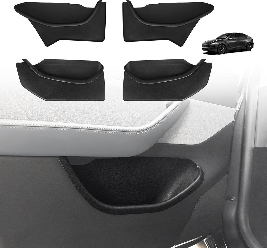BestEvMod 4PCS Door Organizer Tray Compatible with 2026 Model Y Juniper Refresh Accessories Anti-Slip Easy to Clean Set of 4 Front & Rear Door Side Pocket Storage Box Insert Tray (Full-Wrap)