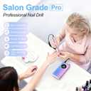 Electric Nail Drill File Professional 45000 RPM, Melodly Rechargeable Electric Nail File Machine Kit for Acrylic Gel Nails Polishing Removing, Portable Cordless Efile with Gold Bits Kit at Salon Home