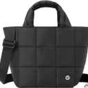 WESTBRONCO Mini Puffer Bag Quilted Crossbody Bags for Women Small Puffy Purse Nylon Shoulder Handbag with Adjustable Strap (Black-checkered)