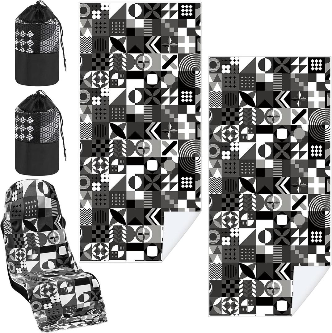 Hahafelt 2 Pack Car Seat Towel Covers with Storage Bag, 63 x 32 Inch Universal Non Slip Waterproof Sweat Protector for Car Truck, Gym Swimming Running, Machine Washable (Black White Abstract)
