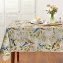 Vintage Rustic Birds Tablecloth, Washable Hummingbird Rectangle Table Cover, Spring Summer Floral Tablecloth for Party Picnic Wedding Outdoor Dining Decor 54x72 Inch