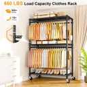 ULIFHOME P5 Plus Rolling Clothes Rack Heavy Duty, Clothing Racks for Hanging Clothes, Metal Garment Rack with Wheels, 3-Tier Portable Closet Rack 45'' W 20.5'' D 80.5'' H, Max Load 660 Lbs, Black