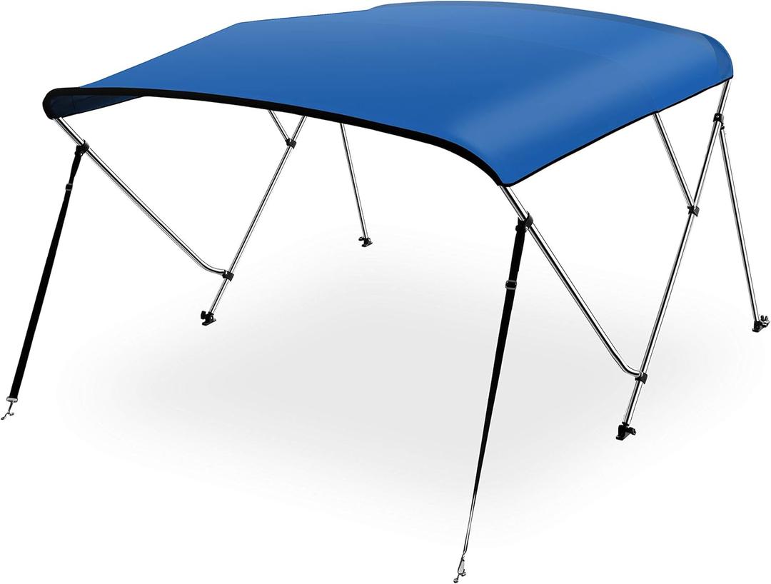 SereneLife 3 Bow Bimini Top Cover for Boat, Includes 2 Straps, 2 Rear Support Poles, 72'' x 54-60'' x 46'', with Marine-Grade 600D Polyester Canvas, Storage Boot with 1" Aluminum Frame (Royal Blue)