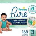 Pampers Pure Baby Diapers, Size 3 (16-28 lbs), 168, Up to 100% Leakproof, Premium Hypoallergenic Soft Diapers