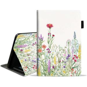 Case for Amazon Kindle Fire HD 10 Tablet 10.1" (9th/7th Gen, 2019/2017 Release) - PU Leather Folio Case with Smart Auto Wake/Sleep, Colorful Floral Green Leaf