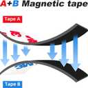A+B Paired Magnetic Tape with Adhesive Backing, (10ft x 0.5 in x 2 Pack) Flexible AB Magnets Strips for DIY Closure Craftings, a b Magnet Match to Use