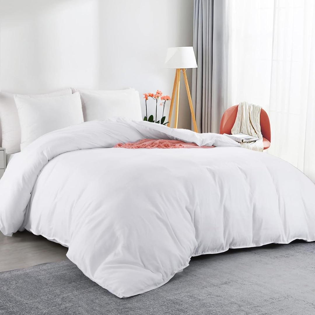 HOMBYS Oversized King Duvet Cover 120 x120 Inch, Ultra Soft Microfiber White Duvet Cover for All Season with Ziper Closure, 8 Coner Tabs (White, Oversized King) (120"x120", White)