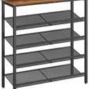 HOOBRO Shoe Rack for Entryway, 5-Tier Shoe Organizer with Adjustable Mesh Shelves, 16-20 Pairs of Shoes, Spacious Floor Mount, Metal, Industrial, Shoe Shelf for Closet, Rustic Brown BF12XJ01