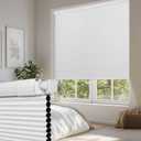 BERISSA No Drill No Tools Cordless Cellular shades,Classic solid fabric 100% Blackout Honeycomb Blinds for Window,Easy to Install Pull Down Shade Thermal Insulation for home,Blackout-White, 46"W
