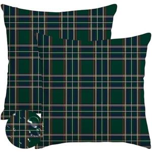 RABUSOFA Christmas Pillow Covers 18x18 Inch Indoor Outdoor Waterproof Scottish Tartan Plaid Classic Throw Decorative Cushion Cases for Christmas Decor Decorations Couch Patio Dark Green