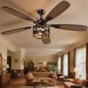 Ceiling Fans with Lights and Remote, 42'' Vintage Caged Ceiling Fan with Light, 5 Blades, 6+1 Speed, Flush Mount Ceiling Fan Whisper-quiet for Farmhouse, Living Room, Kitchen and Porch (42 Inch)