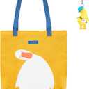 Duck Cute Funny Canvas Tote Bags Reusable Cute Tote with Duck Keychain Graphic Anime Bag for Grocery Shopping Lunch Beach