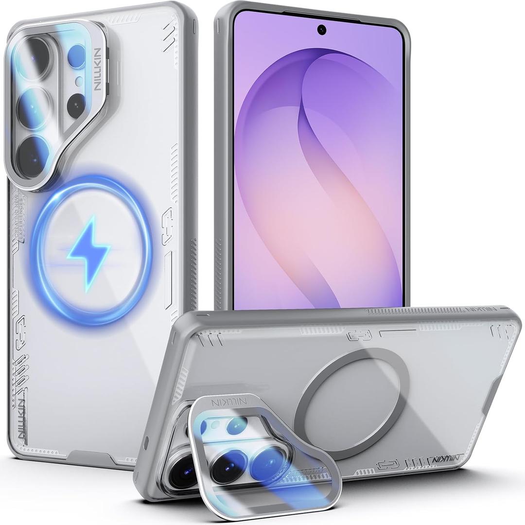 Nillkin Magnetic Case for Samsung Galaxy S26 Ultra, [2-in-1 Lens Cover & Hidden Kickstand] [MagSafe Compatible & Anti-Yellowing] Shockproof S26 Ultra Translucent Slim Case for Men Women, Clear Gray