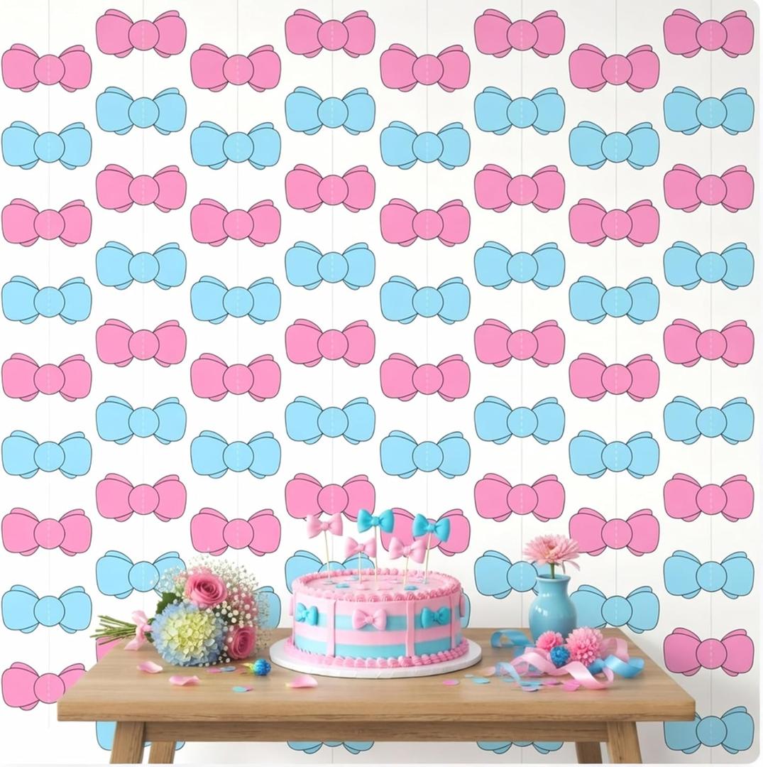 2 x 8 Pcs Gender Reveal Party Decorations 8.2 ft Pink and Blue Bow Baby Shower Banner Cute Gender Reveal Hanging Garland Photo Backdrop for Birthday Wedding Party Supplies