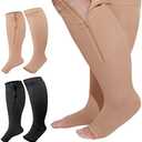 Hillban 2 Pair Plus Size Calf Zipper Compression Socks 15 to 20 Mmhg Open Toe Compression Stockings for Overweight Women Men, XXL