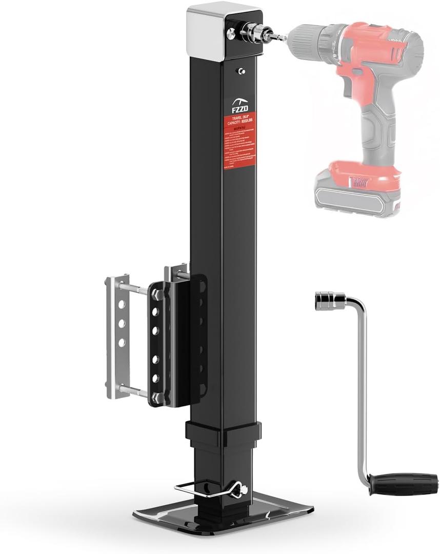 FZZD 8000 lbs Heavy Duty Trailer Jack, 20-24V Cordless Drill Compatible28.6" Lift, for RV, Yacht, Boat Trailer Jack, Black