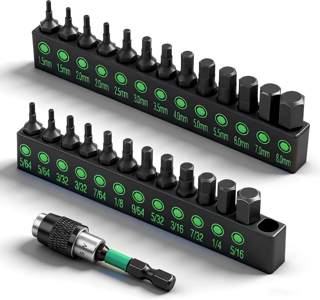 SWANLAKE 26-Piece Hex Head Allen Wrench Drill Bit Set, 1/4" Hex Shank Quick Change Bit Holder, Metric (1.5mm - 8mm) and SAE (5/64" - 5/16"), S2 Steel Hex Bits Set