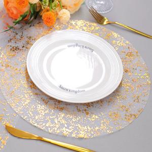 Snowkingdom Gold Placemats Set of 50, Golden Metallic Glitter Round Disposable Charger Place Mats 13" Mesh Gauze Table Mats Decoration for Party Wedding Birthday Christmas New Year Holiday